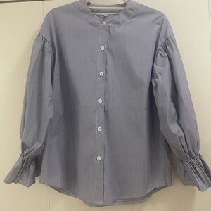 Blue and White Pinstripe Balloon Sleeve Blouse- Size S- NWOT